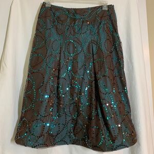 Gilar brown with teal sequined overlay bubble hem skirt